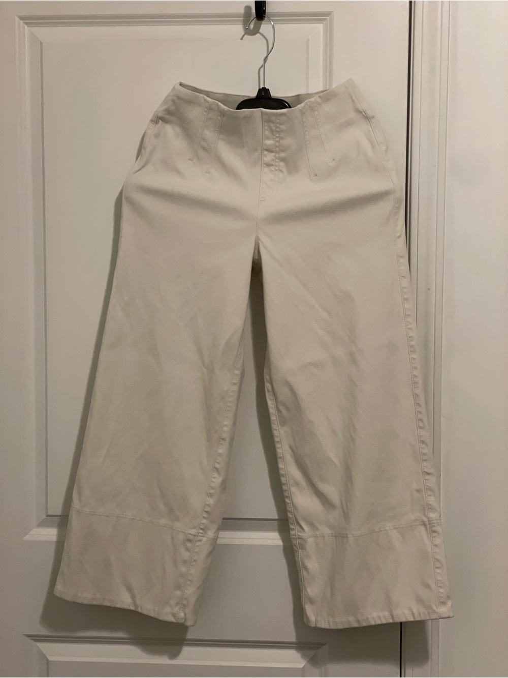 SPANX Stretch Twill Cropped Wide Leg Pants Ivory Size S